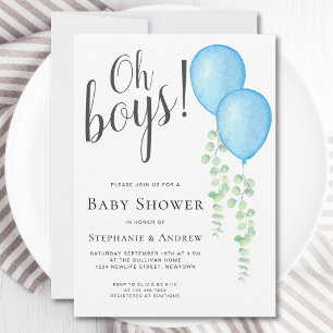 Invitation Blue Balloon Oh Boys Couple's Twins Baby shower
