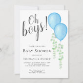 Invitation Blue Balloon Oh Boys Couple's Twins Baby shower (Devant)