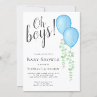 Blue Balloon Oh Boys Couple's Twins Baby shower