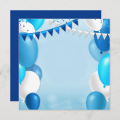 Invitation Blue balloons and party flags (Devant / Derrière)