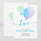 Invitation Blue Balloons Boy 2e anniversaire Deux deuxième an (Devant / Derrière)