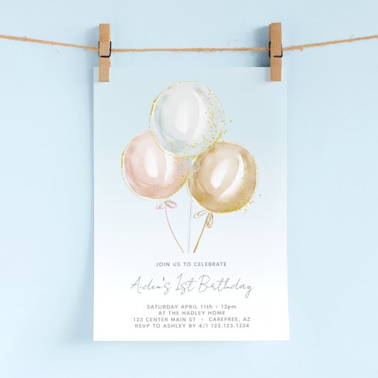 Invitation Blue Balloons Boys 1er anniversaire