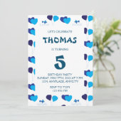 Invitation Blue Balloons Coeurs Boy Anniversaire de enfant Pa (Debout devant)