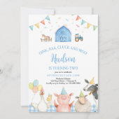 Invitation Blue Barn Farm Animaux Barnyard Boy 2e anniversair (Devant)