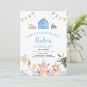Invitation Blue Barn Farm Animaux Barnyard Boy 2e anniversair (Debout devant)