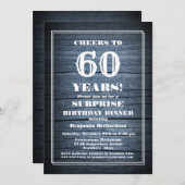 Invitation Blue Barn Wood Surprise 60e anniversaire Dîner fêt (Devant / Derrière)