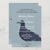 Invitation Blue Beach Bird Mariage (Devant / Derrière)