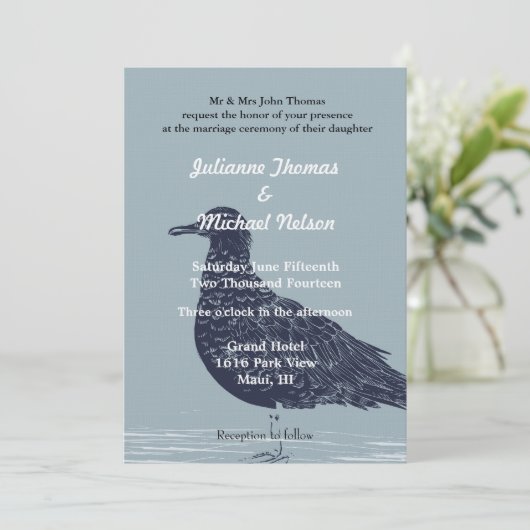 Invitation Blue Beach Bird Mariage (Debout devant)