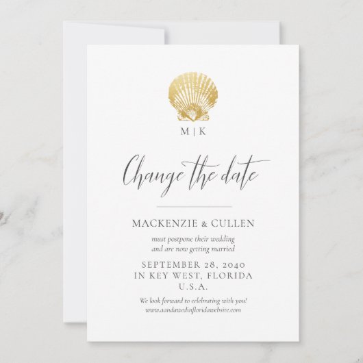 Invitation Blue Beach Monogramme Mariage Modifier la date (Devant)