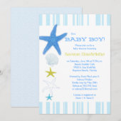 Invitation Blue Beach Starfish Striped Baby Baby shower (Devant / Derrière)