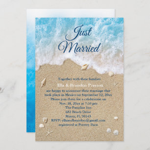 Invitation Blue Beach Waves Juste Marié Mariage Post