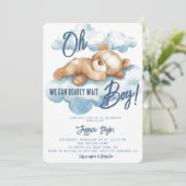 Invitation Blue Bear Baby shower Garçon Aquarelle Teddy Cloud (Debout devant)