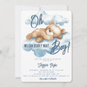 Invitation Blue Bear Baby shower Garçon Aquarelle Teddy Cloud (Devant)