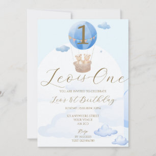 Invitation Blue Bear Balloons Enfants 1er Anniversaire Invita