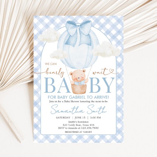 Invitation Blue Bear Bearly Wait Baby Shower