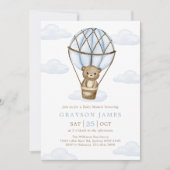 Invitation Blue Bear Hot Air Balloon Baby Boy Douche (Devant)