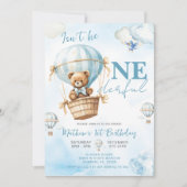 Invitation Blue Bear Hot Air Balloon Boys 1er anniversaire (Devant)