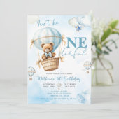 Invitation Blue Bear Hot Air Balloon Boys 1er anniversaire (Debout devant)