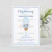 Invitation Blue Bear Hot Air Balloy Boy Christening (Debout devant)