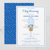 Invitation Blue Bear Hot Air Balloy Boy Christening (Devant / Derrière)