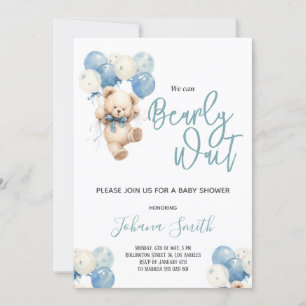Invitation Blue Bear Nous pouvons Bearly wait Baby shower