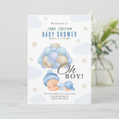 Invitation Blue Beige Modern Boy avec baby shower Balloons (Debout devant)