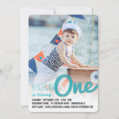 Invitation Blue Big Sketch One Baby Boy First Birthday Party (Devant)
