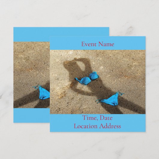 Invitation Blue Bikini Beach Sand Thunder_Cove (Devant / Derrière)