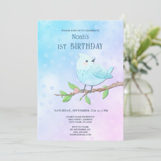Invitation Blue Bird 1er anniversaire (Debout devant)