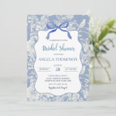 Invitation Blue Bird Chinoiserie Floral Fête des mariées (Debout devant)