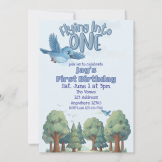 Invitation Blue Bird Flying into One, 1st Birthday