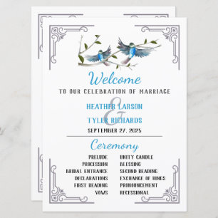 Invitation Blue Bird of Happiness Wedding Program