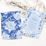 Invitation Blue Bird Peony Chinoiserie Garden Fête des mariée<br><div class="desc">Ce design d'inspiration chinoiserie présente d'élégants fleurons botaniques,  des oiseaux et de la verdure en bleu et blanc délicieux. Personnalisez l'invitation avec vos détails et si vous voulez réorganiser le style et le placement du texte,  veuillez appuyer sur le bouton "Cliquez pour customiser plus loin".</div>