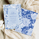 Invitation Blue Bird Peony Chinoiserie Jardin Baby shower<br><div class="desc">Ce design d'inspiration chinoiserie présente d'élégants fleurons botaniques,  des oiseaux et de la verdure en bleu et blanc délicieux. Personnalisez l'invitation avec vos détails et si vous voulez réorganiser le style et le placement du texte,  veuillez appuyer sur le bouton "Cliquez pour customiser plus loin".</div>