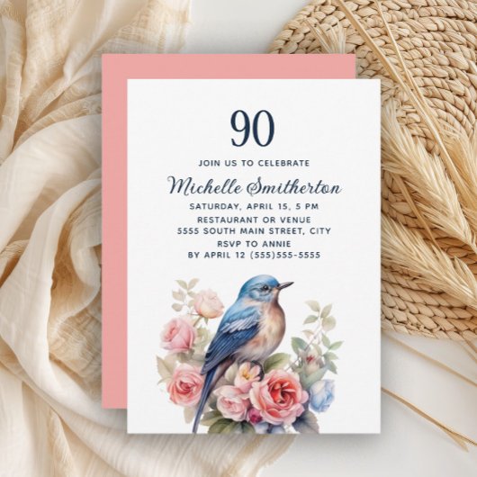 Invitation Blue Bird Rose Fleurs 90e anniversaire