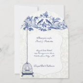Invitation Blue Birdcage Chêne Vintage Inséparables Mariage (Dos)