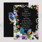 Invitation Blue Birds Et Botanique Floral Bachelorette Party (Devant / Derrière)