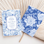 Invitation Blue Birds & Peonies Chinoiserie Fête des mariées<br><div class="desc">Ce design d'inspiration chinoiserie présente d'élégants fleurons botaniques,  des oiseaux et de la verdure en bleu et blanc délicieux. Personnalisez l'invitation avec vos détails et si vous voulez réorganiser le style et le placement du texte,  veuillez appuyer sur le bouton "Cliquez pour customiser plus loin".</div>