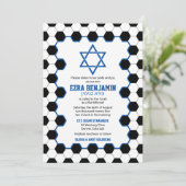 Invitation Blue Black Blanc Soccer Ball Bar Mitzvah (Debout devant)