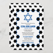 Invitation Blue Black Blanc Soccer Ball Bar Mitzvah (Devant / Derrière)