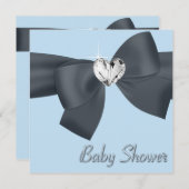 Invitation Blue Black Bow Elegant Baby Boy Douche (Devant / Derrière)