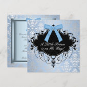 Invitation Blue Black Damask Prince Baby Boy Douche (Devant / Derrière)