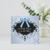 Invitation Blue Black Damask Prince Baby Boy Douche (Debout devant)