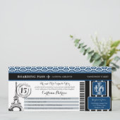 Invitation Blue Black Damask Quinceanera Paris Embarquement P (Debout devant)