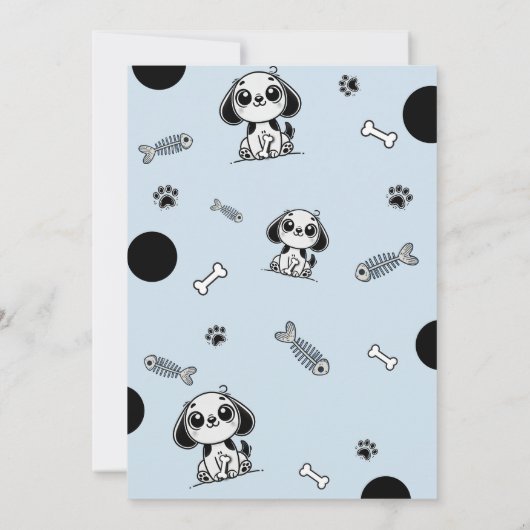 Invitation Blue & Black Fish Bones Chien Chien Chien Chien Ch (Dos)