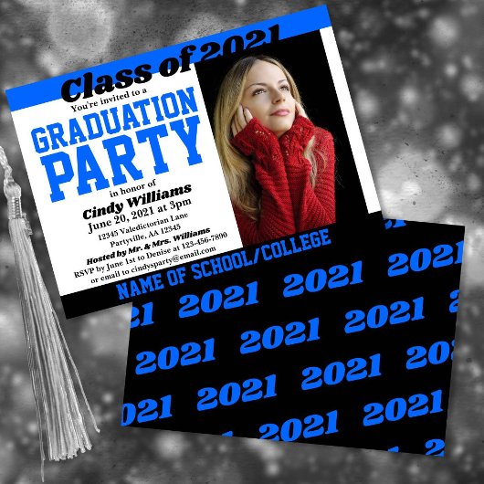 Invitation Blue Black School Colors Photo Graduation