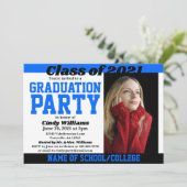Invitation Blue Black School Colors Photo Graduation (Debout devant)