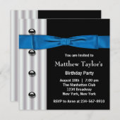 Invitation Blue Black Tuxedo Bow Cravate Hommes fête d'annive (Devant / Derrière)