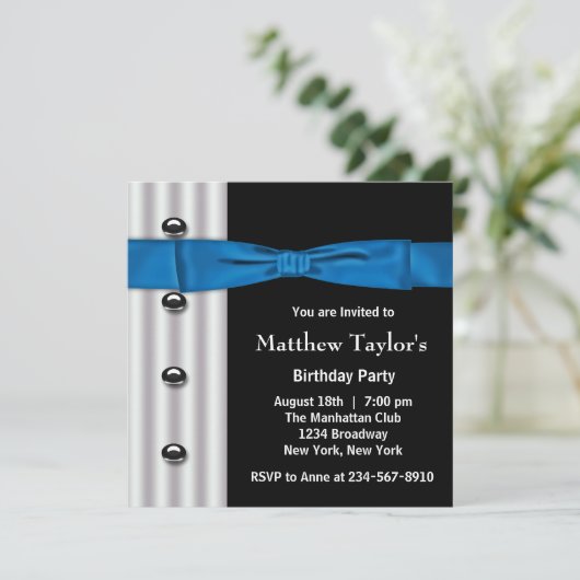 Invitation Blue Black Tuxedo Bow Cravate Hommes fête d'annive (Debout devant)