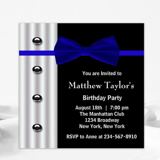Invitation Blue Black Tuxedo Bow Cravate Hommes fête d'annive